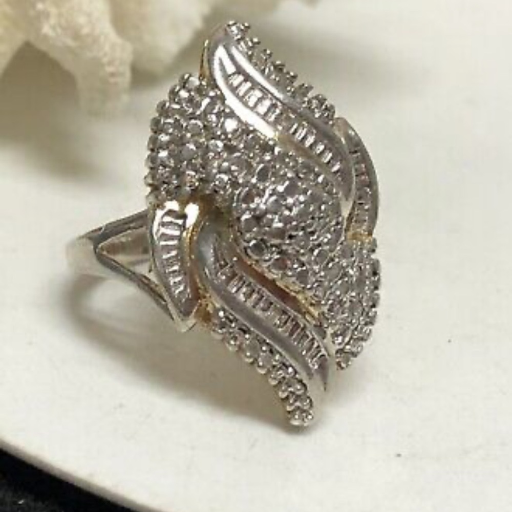 Vintage sterling silver 18k  gold Chiseled Swirl Cocktail Ring size 7